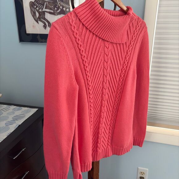Talbots Coral Cable Knit Split Cowlneck Cotton Sweater Size M - Picture 4 of 8